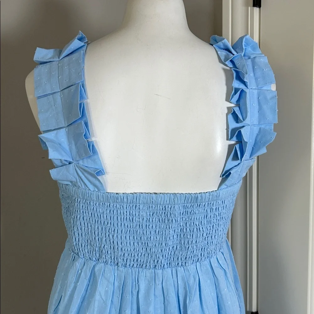 Lake Pajamas Lolly Dress in Morning Blue Swiss Dot Midi Pockets Sz S NEW - Picture 10 of 15